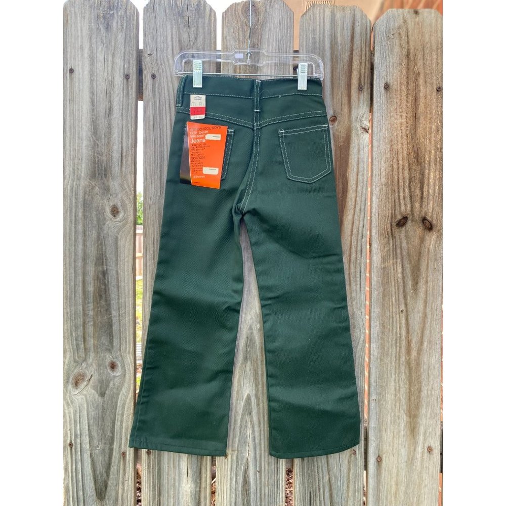 NWT Vintage 70's JCPenney Boy's Green Denim Western Jeans Flare Bottom 7 Slim